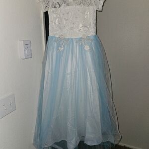 Charming White and Blue Kids Formal Dress